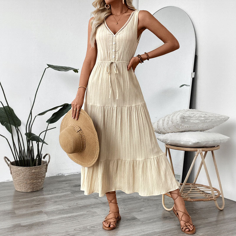 Elegantheit Einfaches und vielseitiges ärmelloses mit V-Ausschnitt Kleid