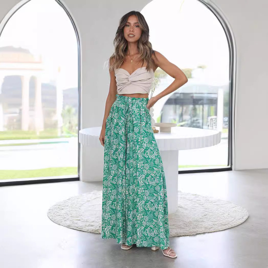 Böhmische Sommerhose mit Print und weitem Bein lässige Hose