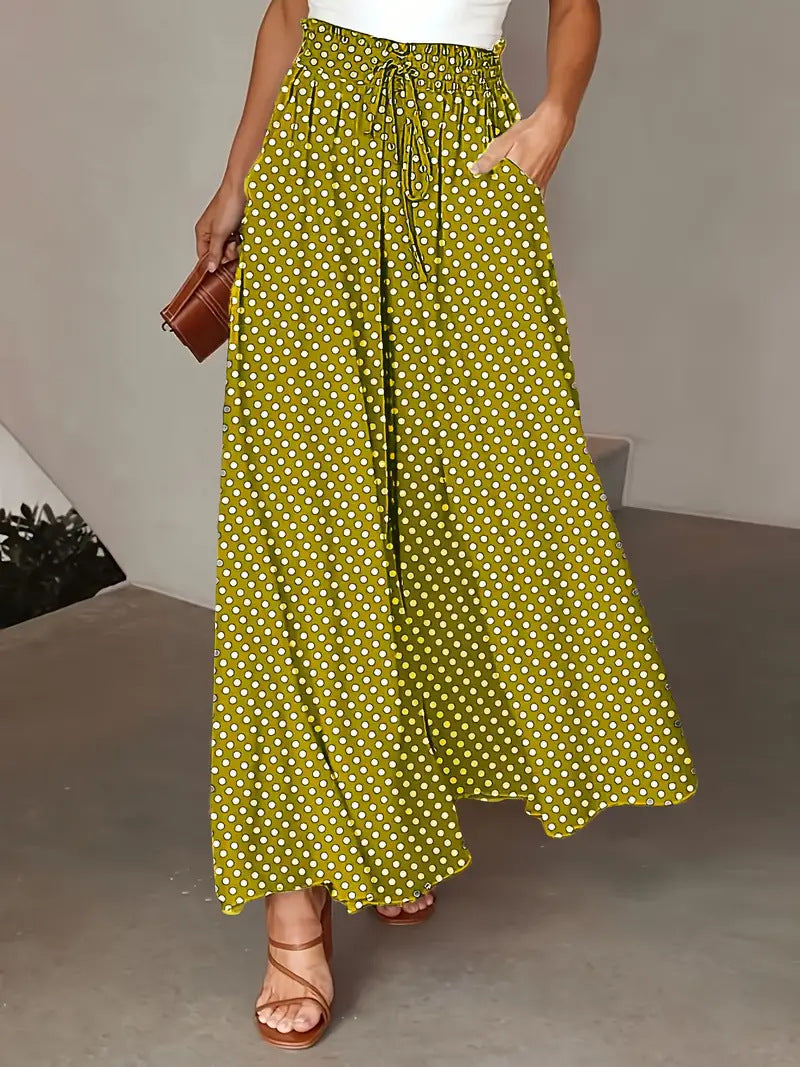Bohemian elastischer Bund Polka Dot Print weites Bein Hose langer Rock