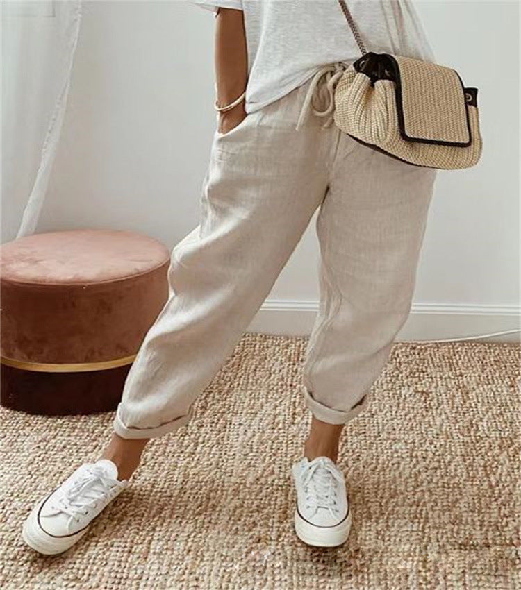 Bequeme Stretch-Freizeithose aus Baumwolle und Leinen