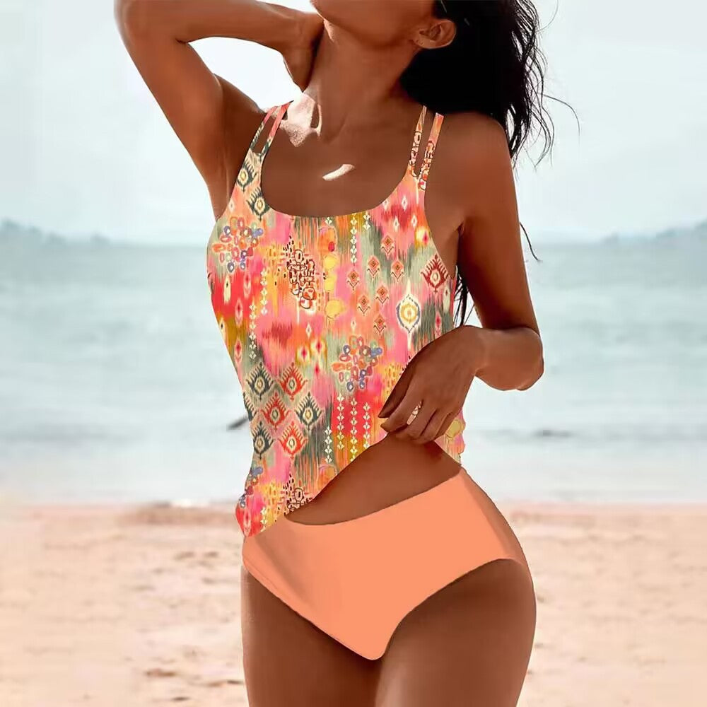 Bedruckter zweiteiliger sexy Dreieck-Badeanzug mit hoher Taille für Damen in Übergröße