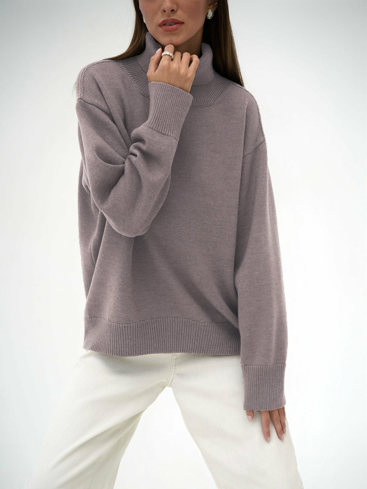 Einfarbiger Rollkragenpullover aus Kaschmir für Herbst und Winter locker gestrickt