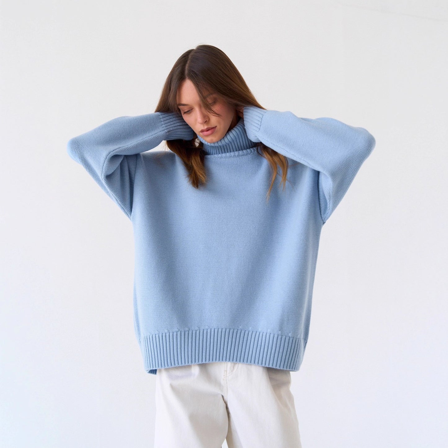 Einfarbiger Rollkragenpullover aus Kaschmir für Herbst und Winter locker gestrickt