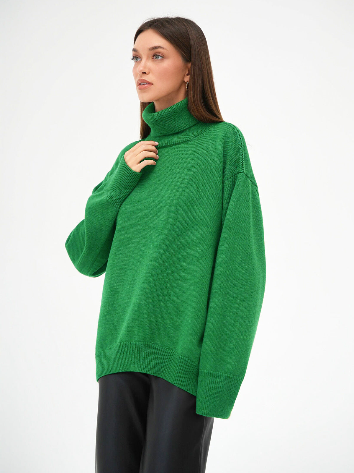 Einfarbiger Rollkragenpullover aus Kaschmir für Herbst und Winter locker gestrickt
