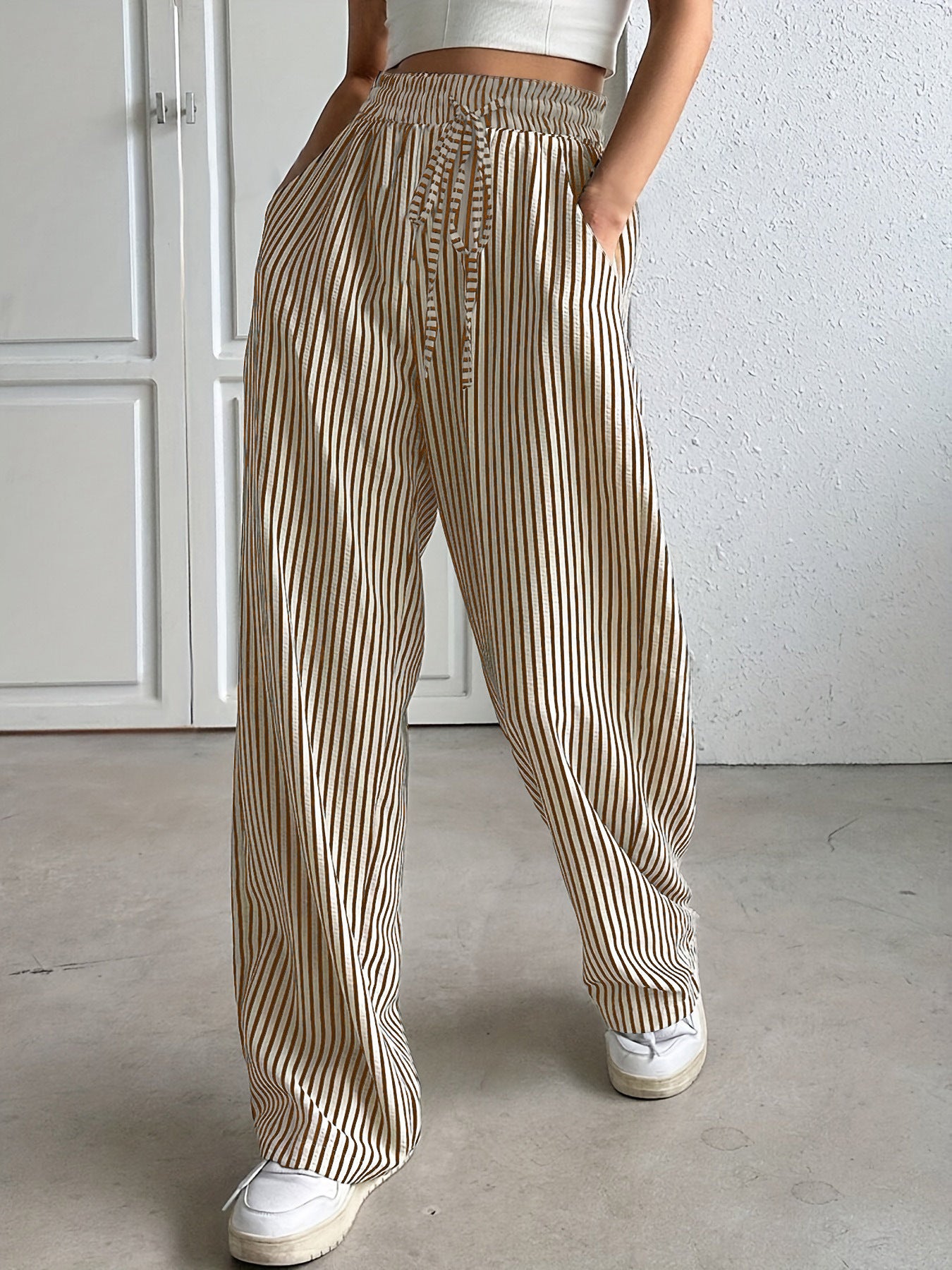 Gestreifte lässige gerade geschnittene Pendlerhose