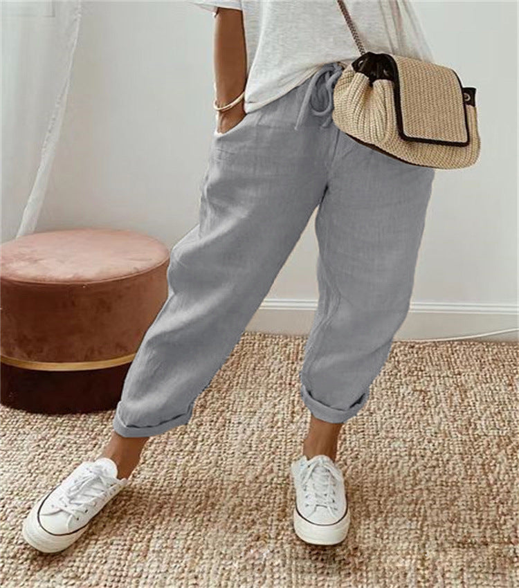 Bequeme Stretch-Freizeithose aus Baumwolle und Leinen