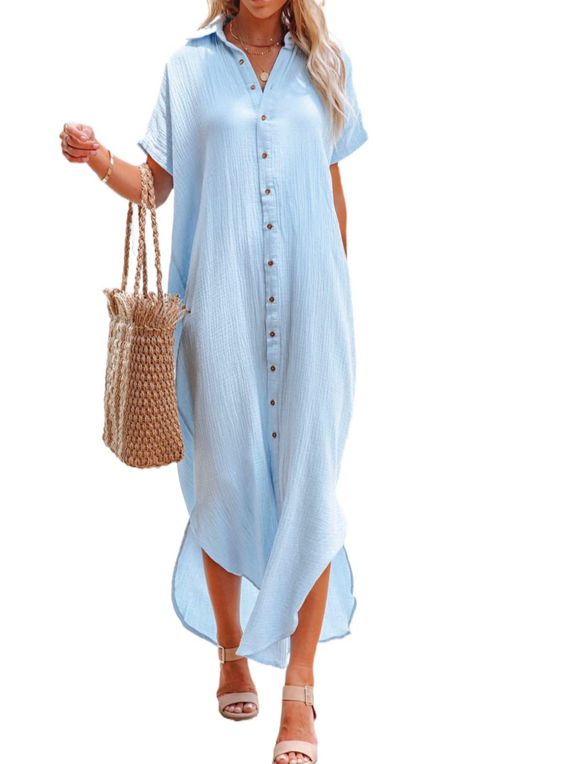 Sommerflut Langes Strandkleid mit Schlitz und Knöpfen