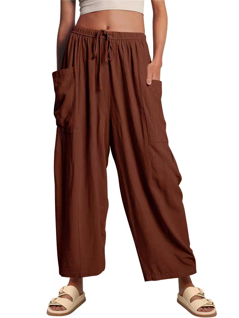 Damenhose mit elastischem Bund hoher Taille lockerer Passform und weitem Bein