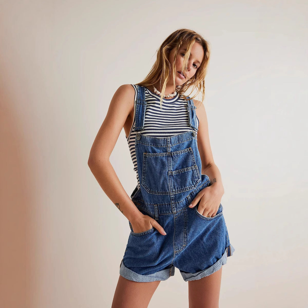 Lockerer Retro-Jeans-Kurzoverall