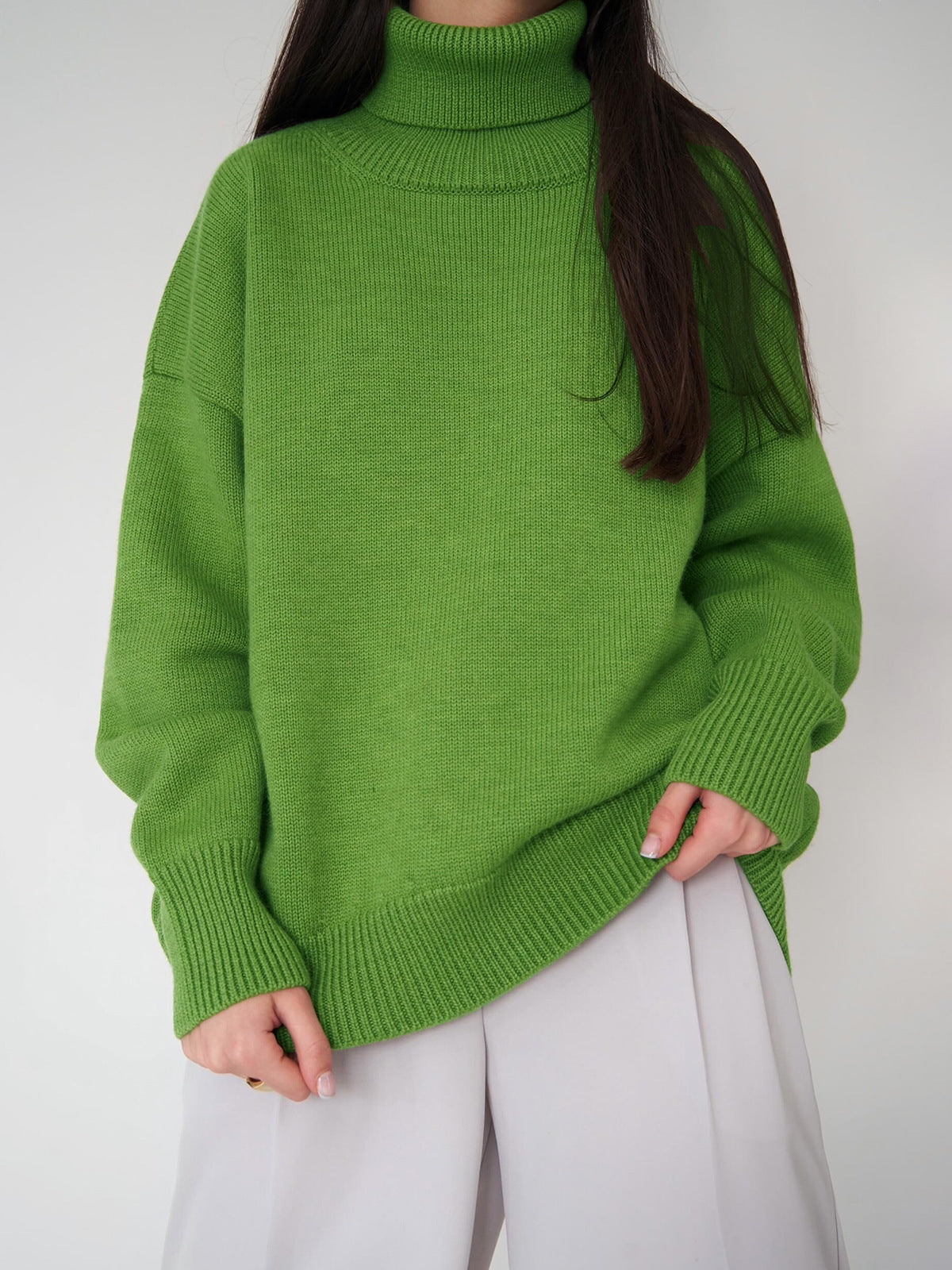 Einfarbiger Rollkragenpullover aus Kaschmir für Herbst und Winter locker gestrickt