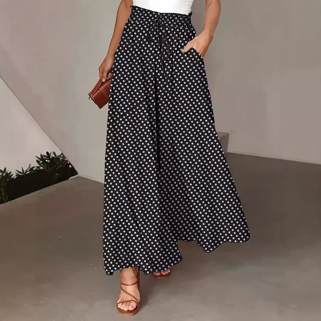 Bohemian elastischer Bund Polka Dot Print weites Bein Hose langer Rock