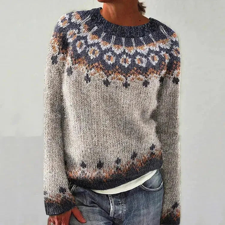 Mehrfarbiger lockerer Strickpullover mit Rundhalsausschnitt