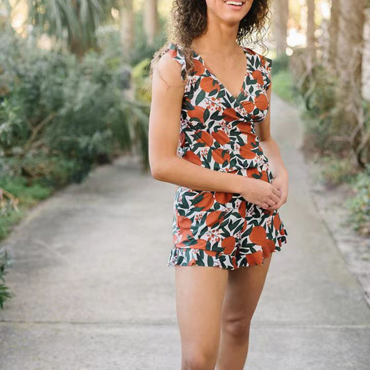 Gestreifter ärmelloser schmal geschnittener Pendler-Jumpsuit