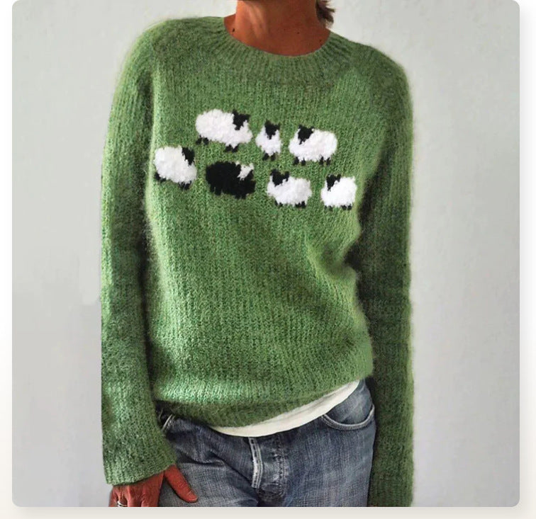Mehrfarbiger lockerer Strickpullover mit Rundhalsausschnitt