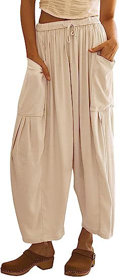 Damenhose mit elastischem Bund hoher Taille lockerer Passform und weitem Bein