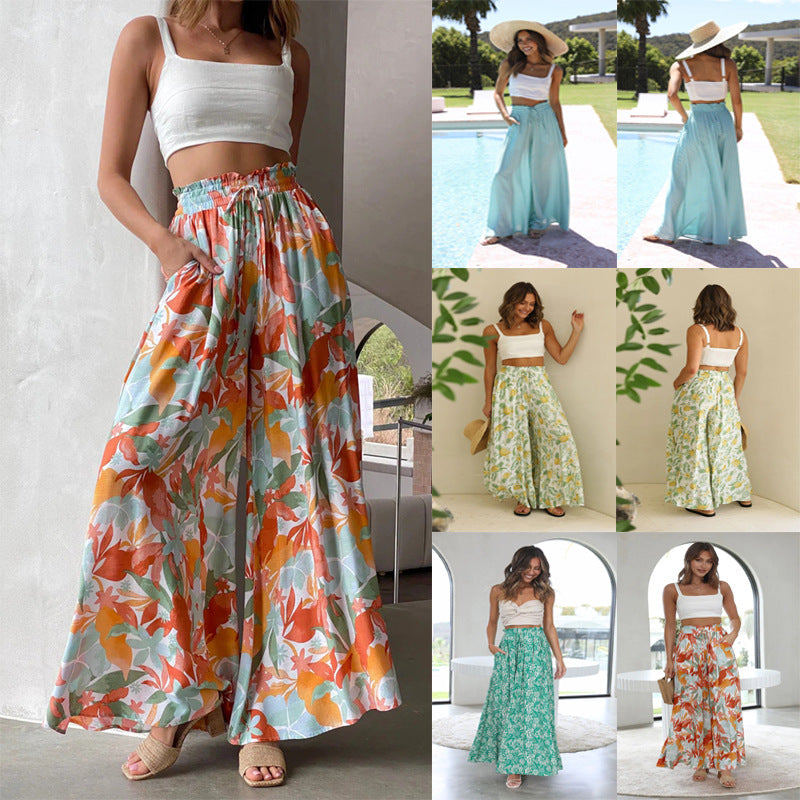 Böhmische Sommerhose mit Print und weitem Bein lässige Hose