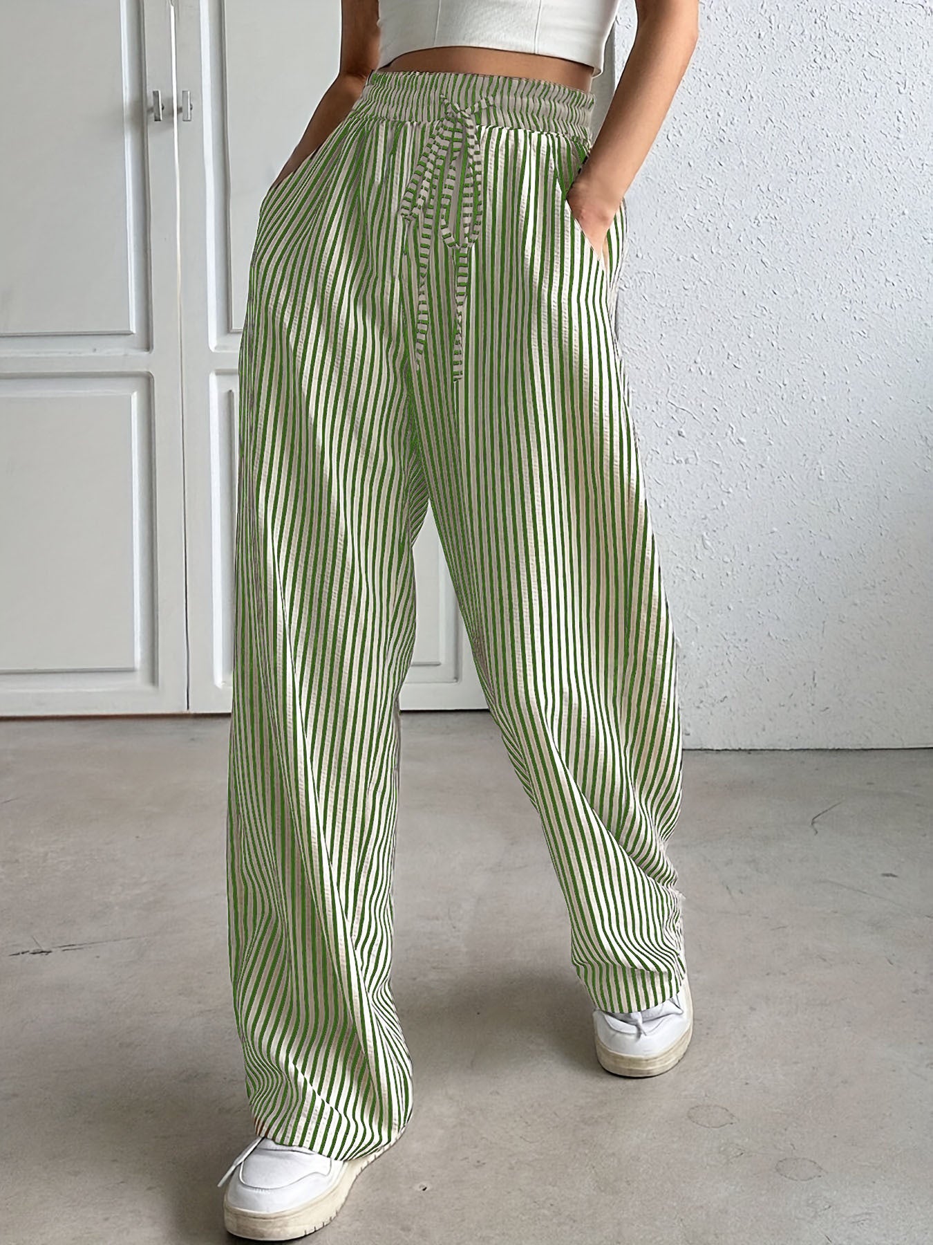 Gestreifte lässige gerade geschnittene Pendlerhose