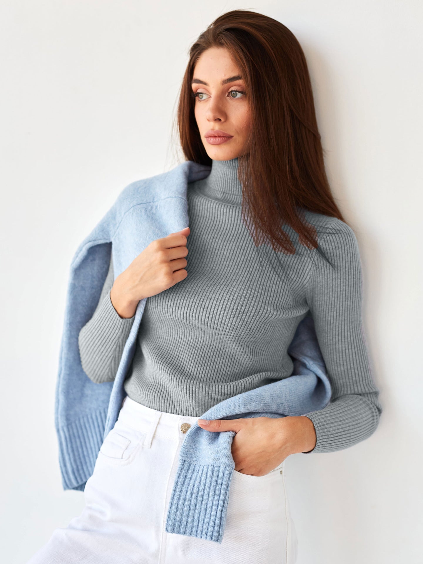 Strickpullover mit halbem Rollkragen