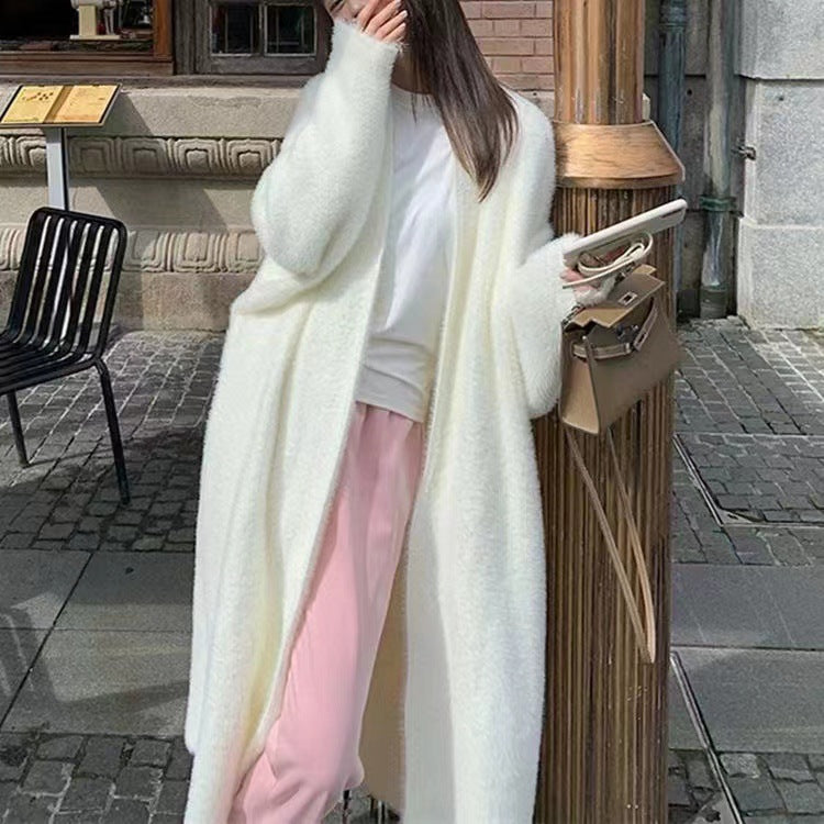 Knielange lockere Langarm-Pulloverjacke im Lazy-Style