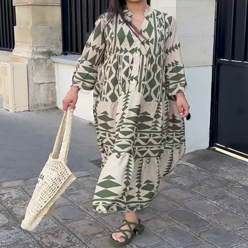 Übergroßes langes Kleid mit Bohemian-Print