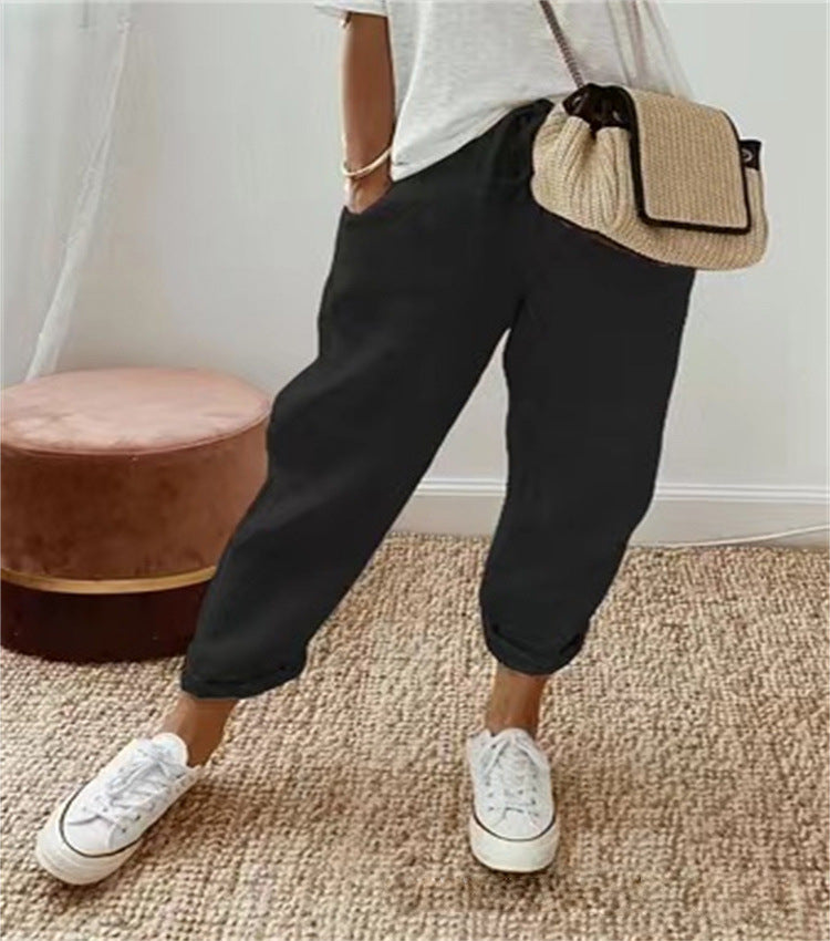 Bequeme Stretch-Freizeithose aus Baumwolle und Leinen