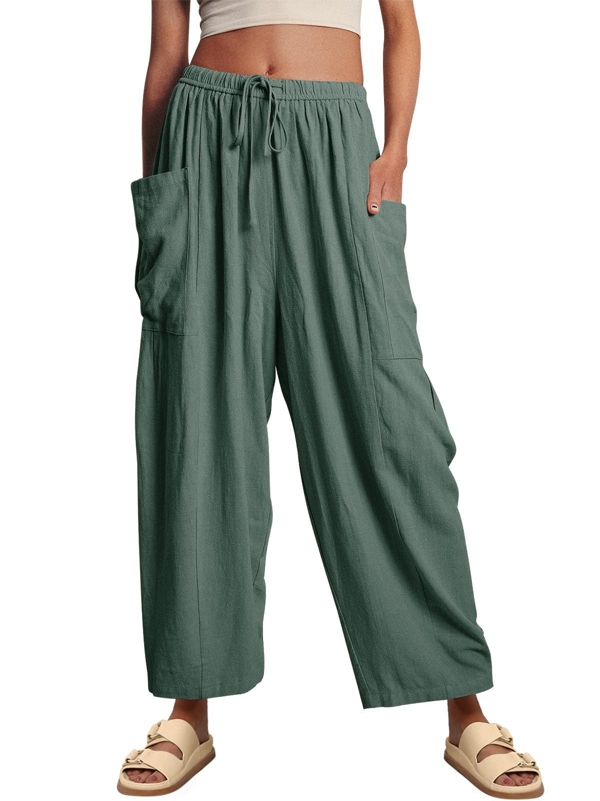Damenhose mit elastischem Bund hoher Taille lockerer Passform und weitem Bein