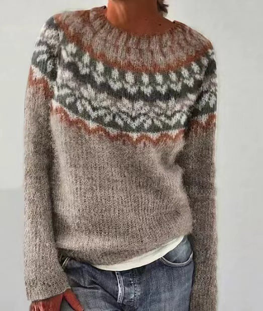 Mehrfarbiger lockerer Strickpullover mit Rundhalsausschnitt