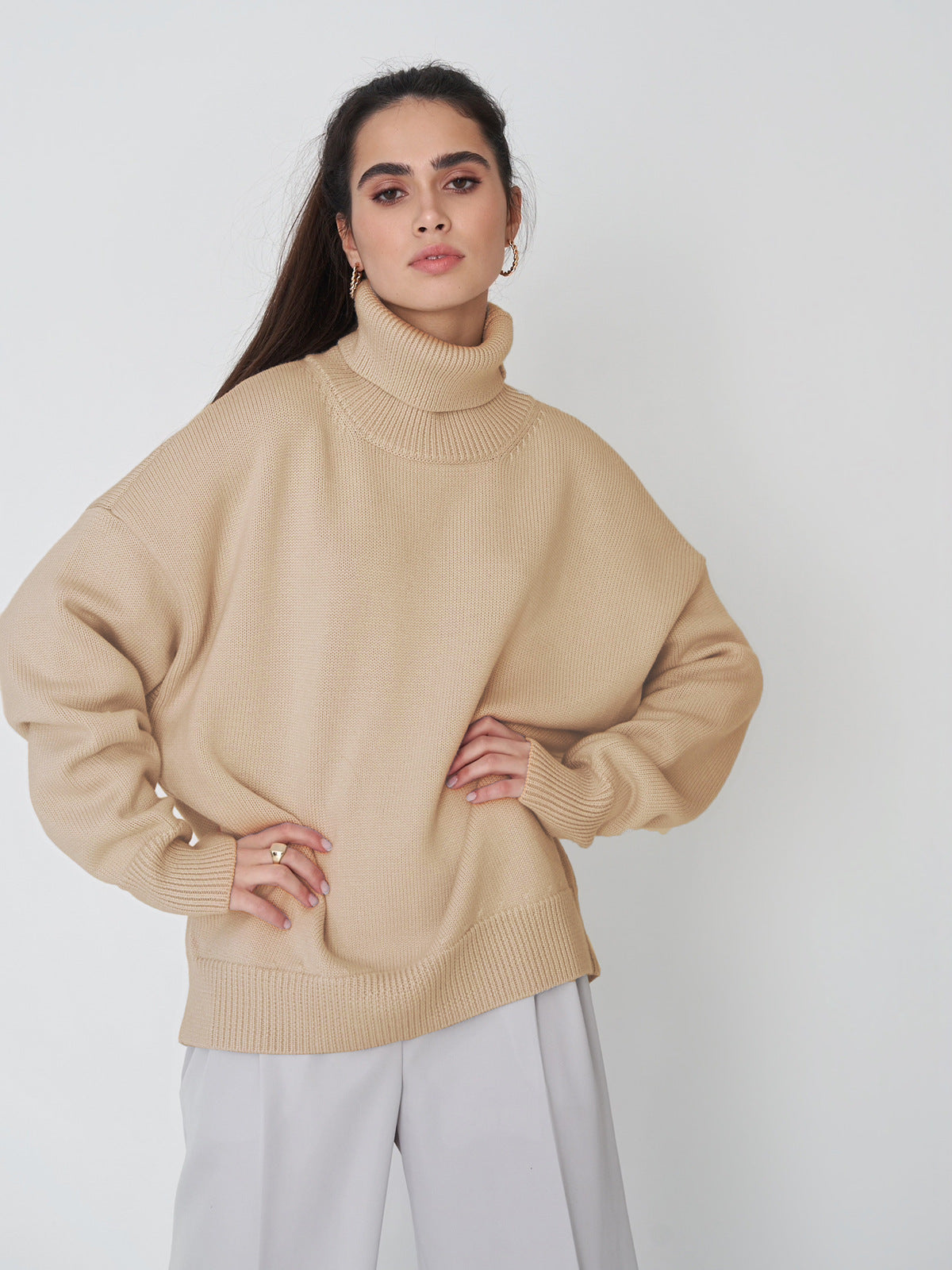 Einfarbiger Rollkragenpullover aus Kaschmir für Herbst und Winter locker gestrickt