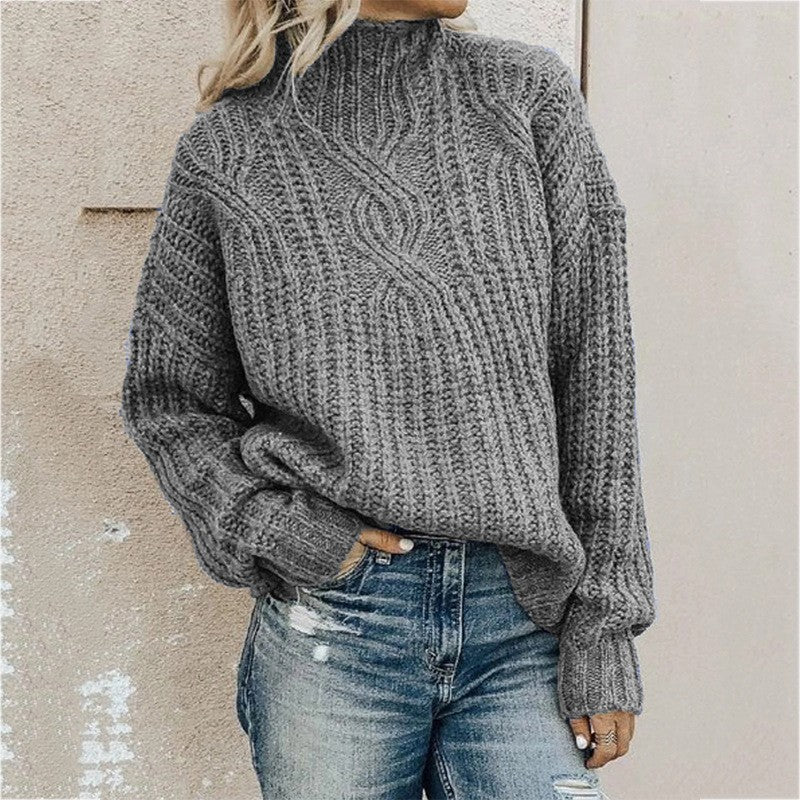 Rollkragenpullover aus grobem Strick in einfarbiger Farbe