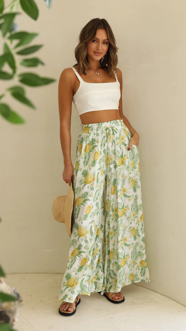 Böhmische Sommerhose mit Print und weitem Bein lässige Hose