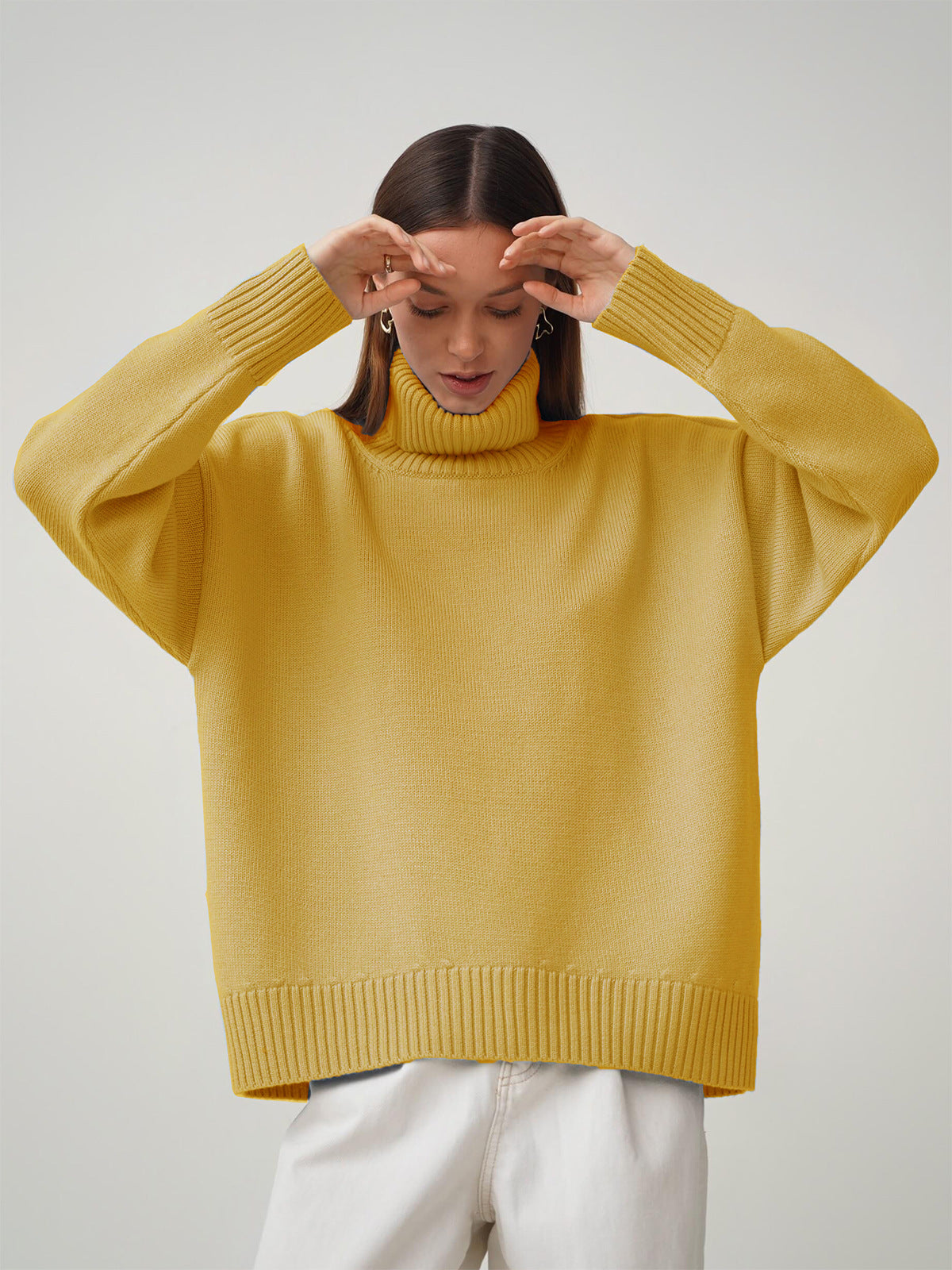 Einfarbiger Rollkragenpullover aus Kaschmir für Herbst und Winter locker gestrickt