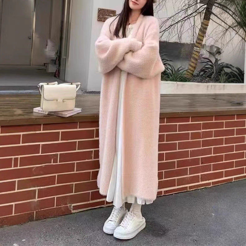 Knielange lockere Langarm-Pulloverjacke im Lazy-Style