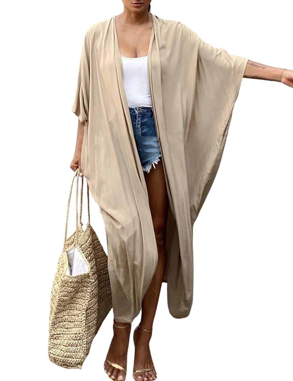 Bsubseach Stylish Tie Dye Open Front Long Kimono Swimsuit Cover Up for Women Swimwear Cover Ups