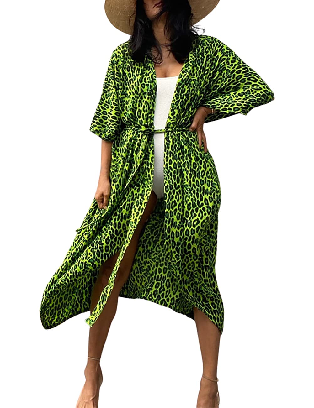 Bsubseach Stylish Tie Dye Open Front Long Kimono Swimsuit Cover Up for Women Swimwear Cover Ups
