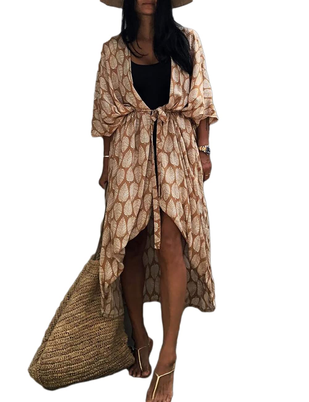 Bsubseach Stylish Tie Dye Open Front Long Kimono Swimsuit Cover Up for Women Swimwear Cover Ups