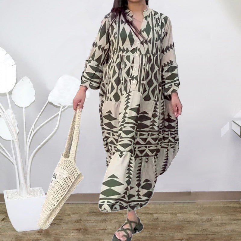 Übergroßes langes Kleid mit Bohemian-Print