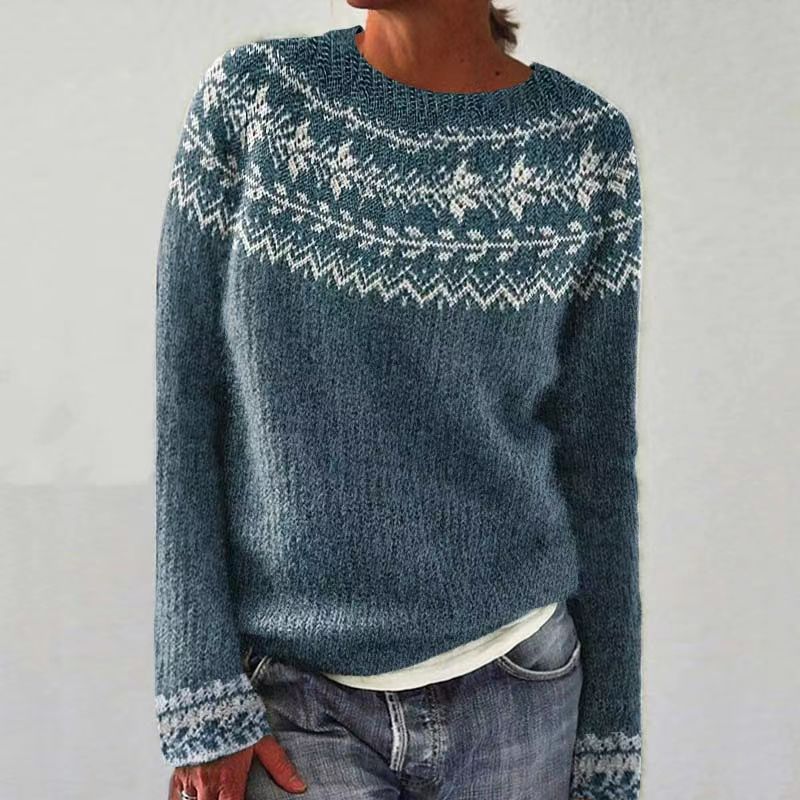 Mehrfarbiger lockerer Strickpullover mit Rundhalsausschnitt