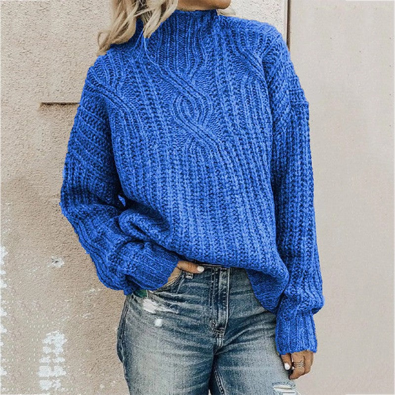 Rollkragenpullover aus grobem Strick in einfarbiger Farbe