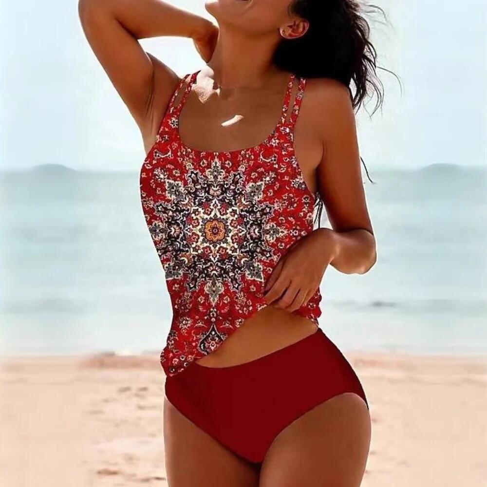 Bedruckter zweiteiliger sexy Dreieck-Badeanzug mit hoher Taille für Damen in Übergröße
