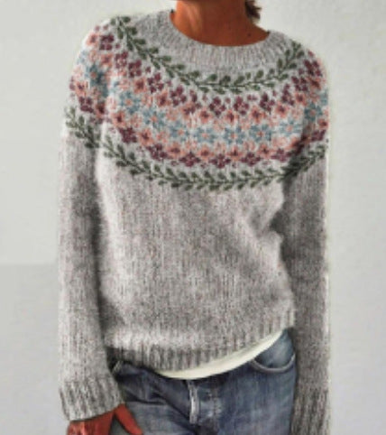 Mehrfarbiger lockerer Strickpullover mit Rundhalsausschnitt