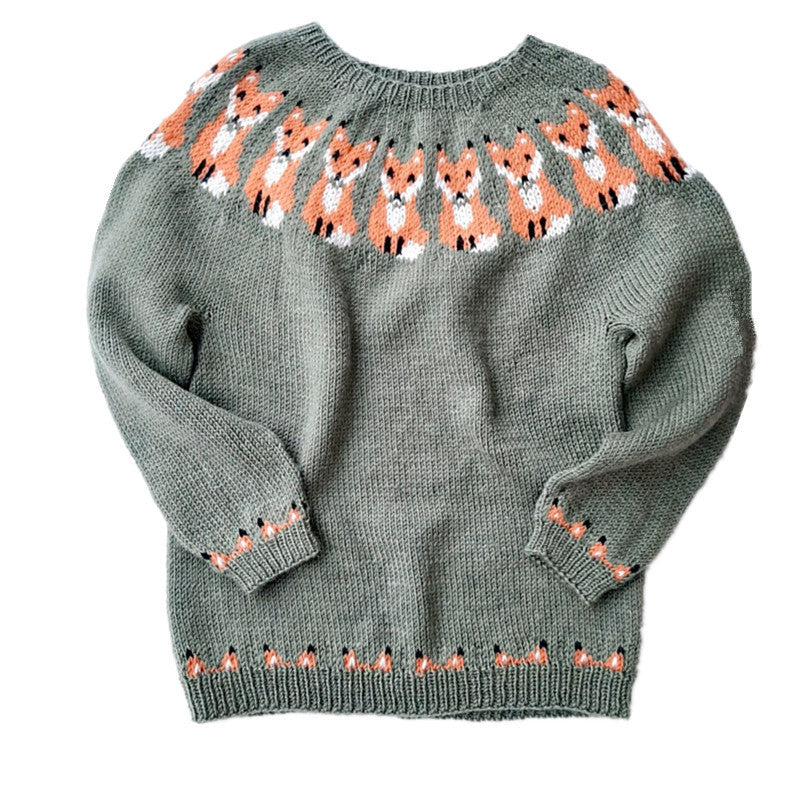 Mehrfarbiger lockerer Strickpullover mit Rundhalsausschnitt