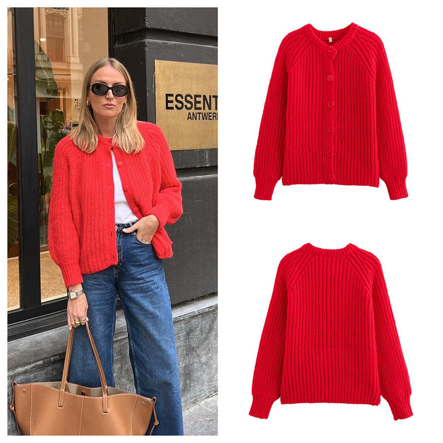 Herbst und Winter Street Casual Solid Color Rundhals Langarmpullover