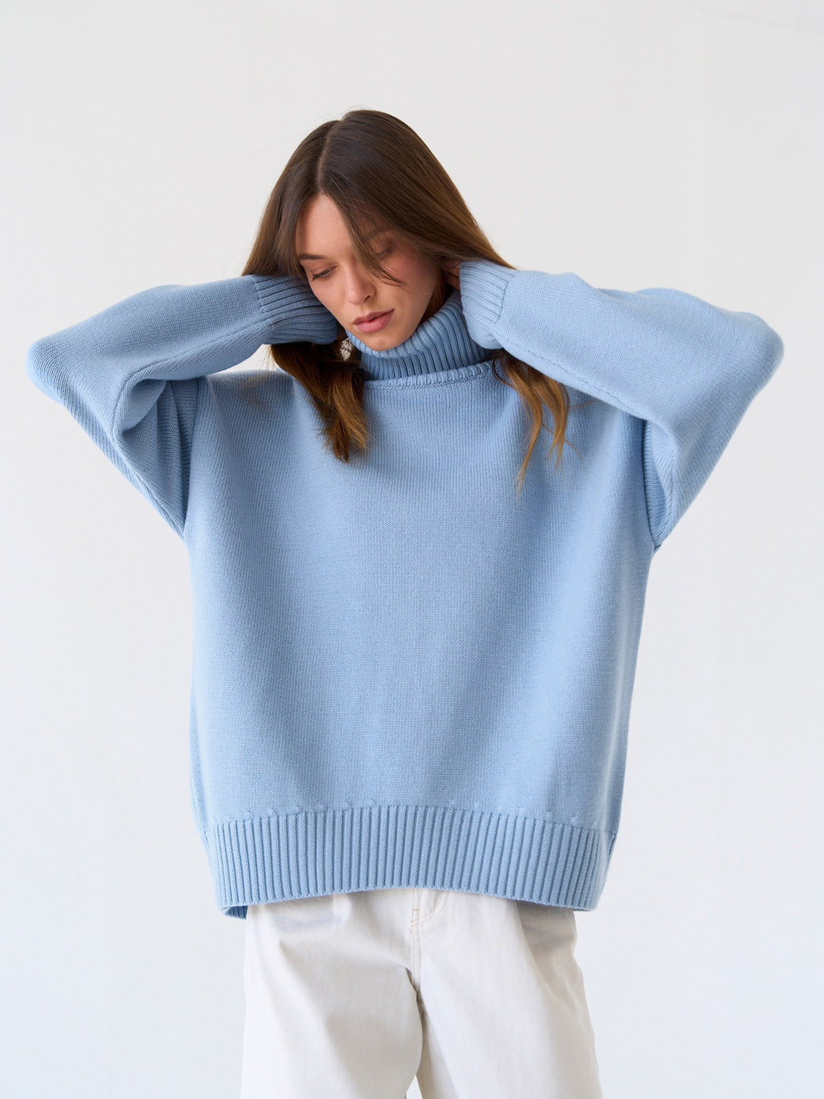 Einfarbiger Rollkragenpullover aus Kaschmir für Herbst und Winter locker gestrickt
