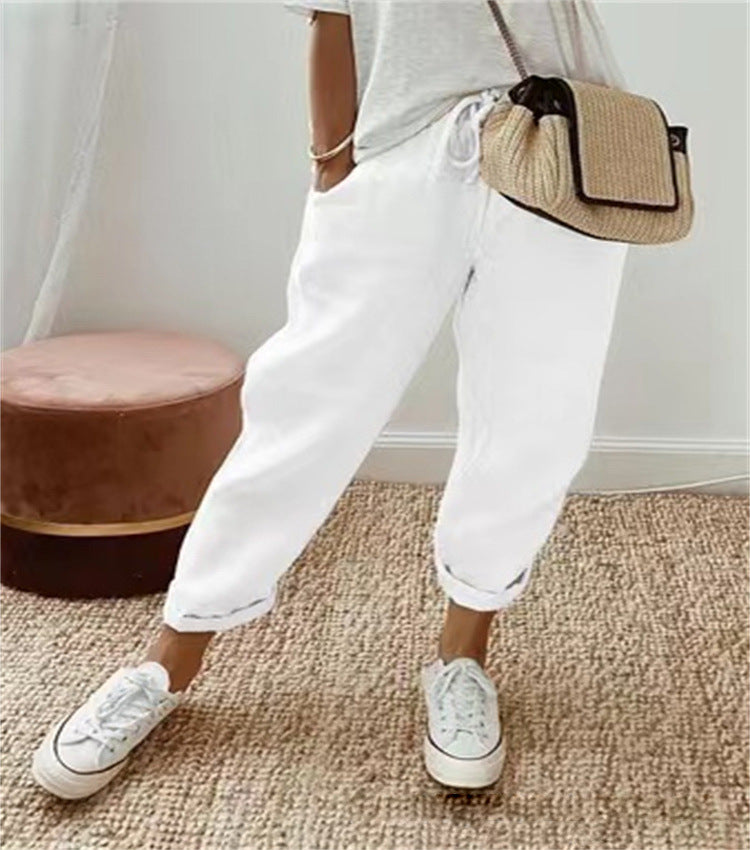 Bequeme Stretch-Freizeithose aus Baumwolle und Leinen