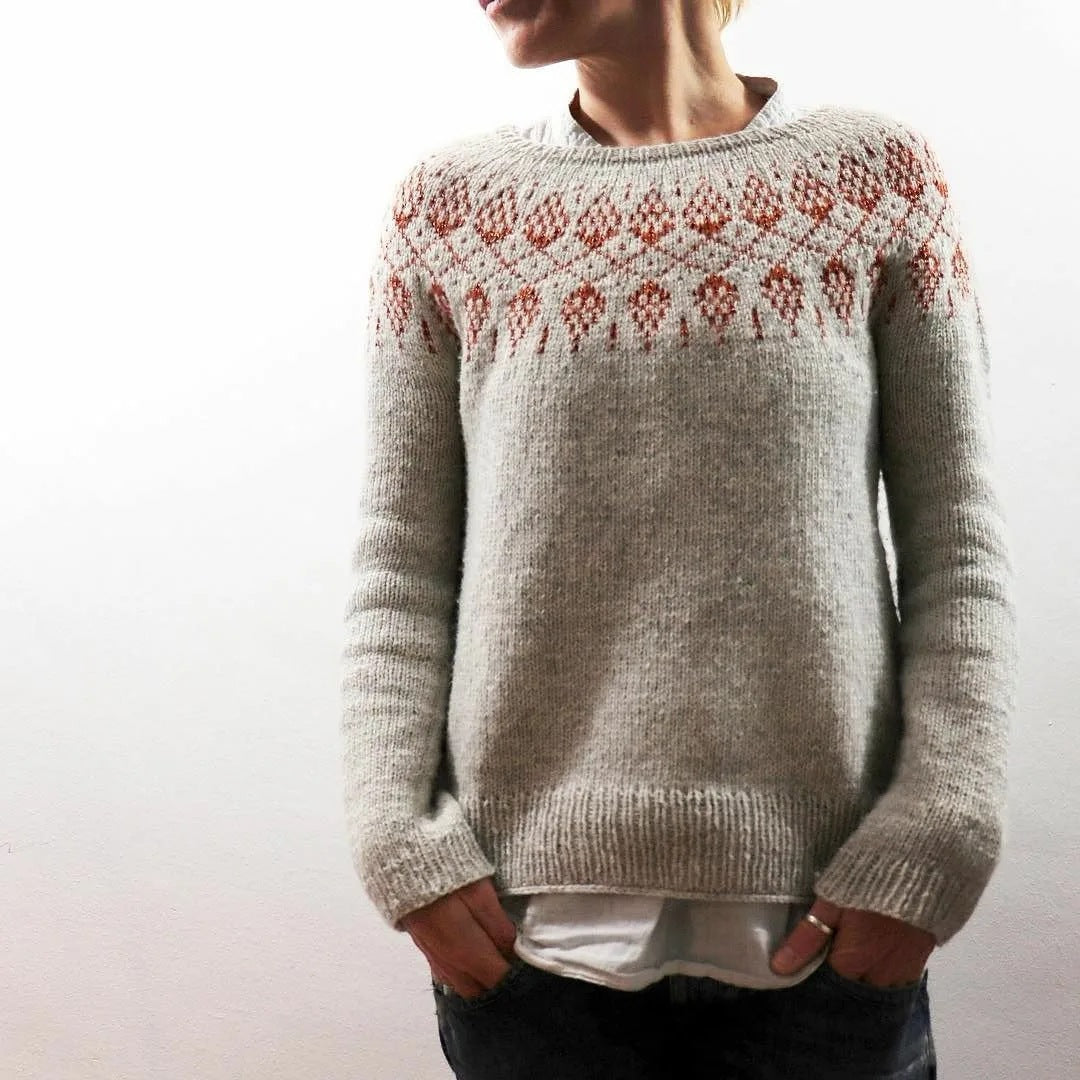 Mehrfarbiger lockerer Strickpullover mit Rundhalsausschnitt