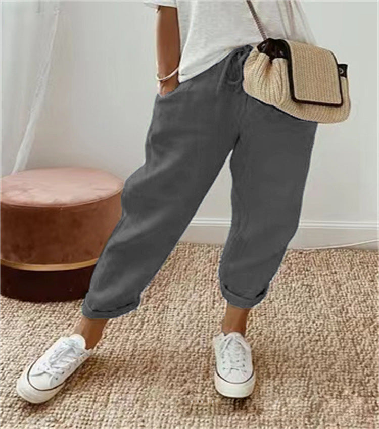 Bequeme Stretch-Freizeithose aus Baumwolle und Leinen