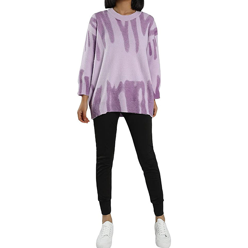 Lockerer vielseitiger Pullover im Lazy-Style mit Aufdruck für Damen