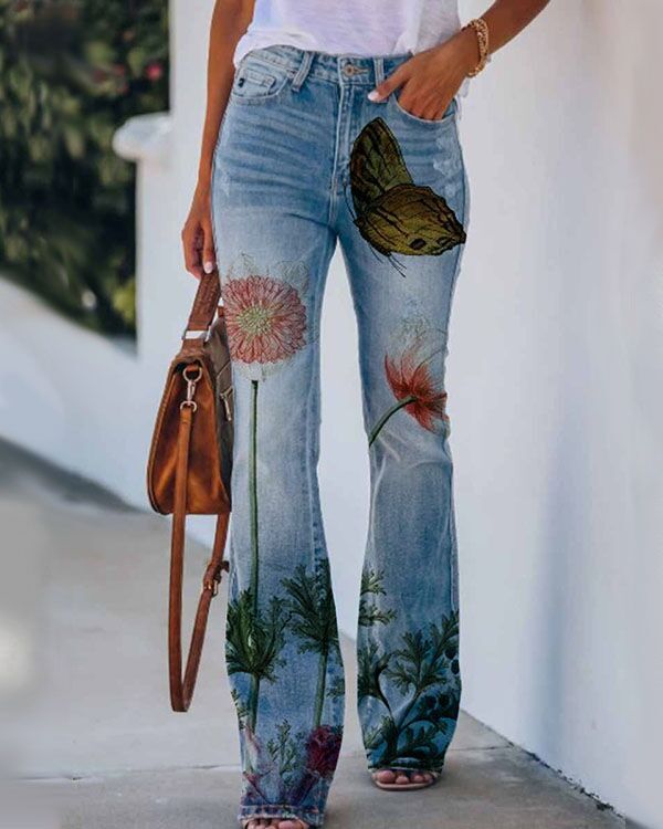 Schmetterlings Tanz Lässige Slim-Jeans mit Print