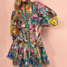 Böhmischer Stil Elegantes Freizeitkleid mit hoher Taille und bedrucktem Hosenträger