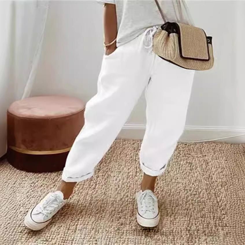 Bequeme Stretch-Freizeithose aus Baumwolle und Leinen